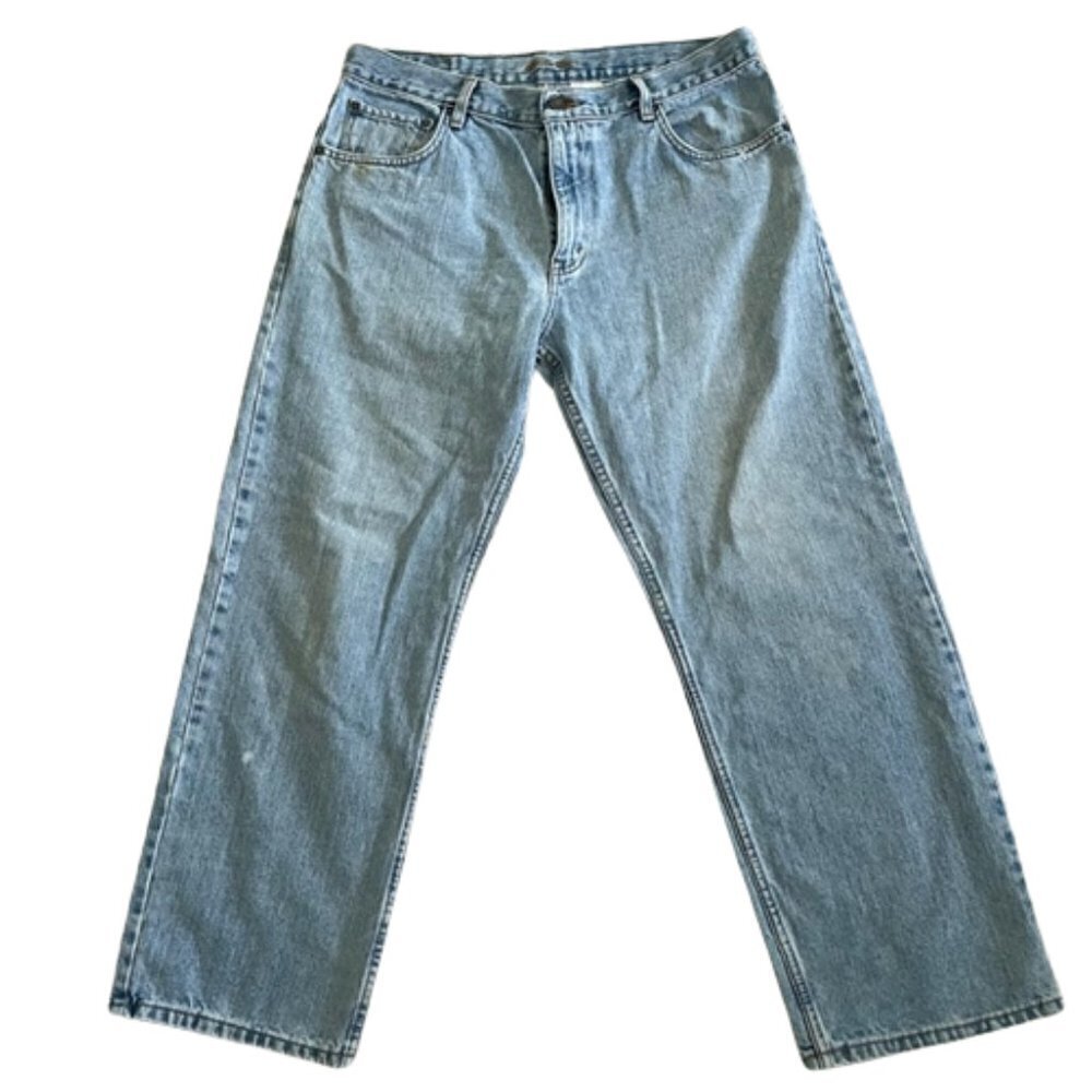 Eddie Bauer Relaxed Fit Straight Leg Jeans 35x30 100% cotton Light Blue Denim